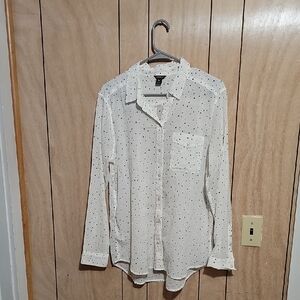 Eddie Bauer Women’s Large Cream Polka Dot Button Down Blouse